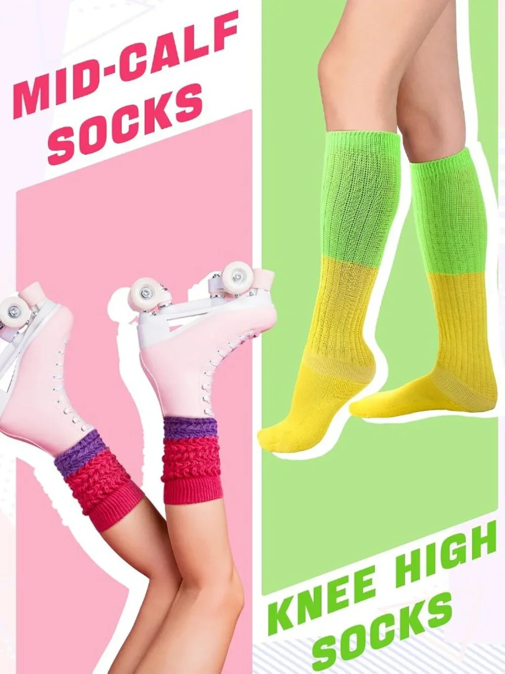 🧦Women's Bright Colour 4 Pairs Neon Slouch Socks Scrunch Socks Athletic Slouchy